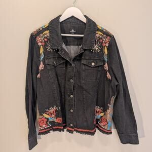 Curations Denim Jacket Embroidery Art To Wear Unique Style - Size 2XL